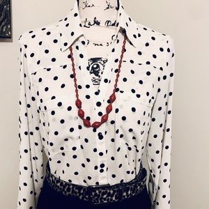 Express White & Black Polka Dot Button Down